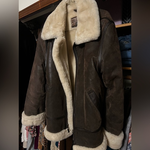 Vintage St. John's Bay Brown Leather Aviator Pilot Jacket with Sherpa Trim Smal - Picture 3 of 13